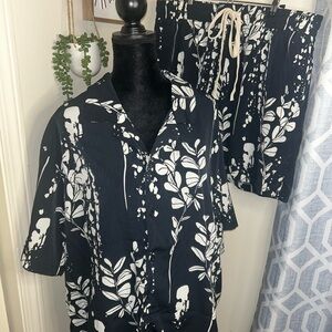 Dark Flor Textured Shirt and shorts - Black/combo